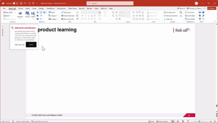 thinkcell in-product learning tooltip appearing in PowerPoint with feature suggestion and link