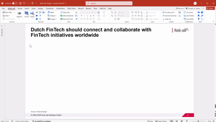 Inserting a text box from thinkcell Library into a PowerPoint slide with automatic formatting applied