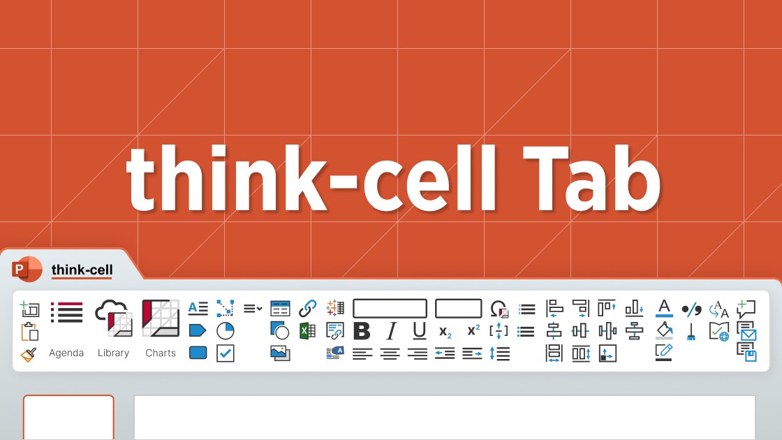Blog banner showing the thinkcell tab of the PowerPoint ribbon, offering a vast range of useful tools for creating presentations.