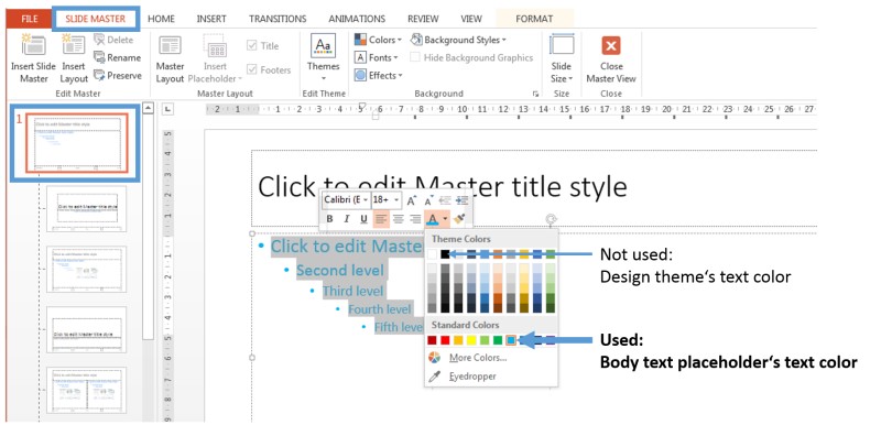 Body text placeholder on the slide master