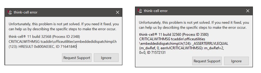 Mensaje de error de thinkcell