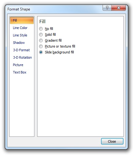 L'interfaccia utente di PowerPoint dove è visualizzato il riempimento sfondo