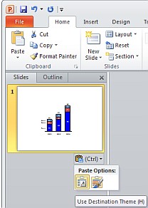 Office&nbsp;2010 e versioni successive: Smart Tag visualizzato nel riquadro Anteprima diapositiva dopo aver incollato la diapositiva