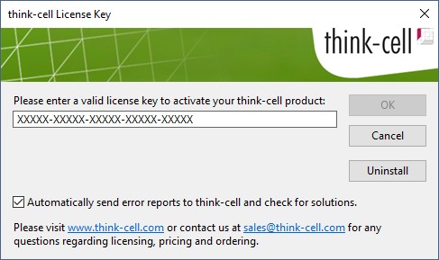 Cuadro de diálogo de clave de licencia de thinkcell