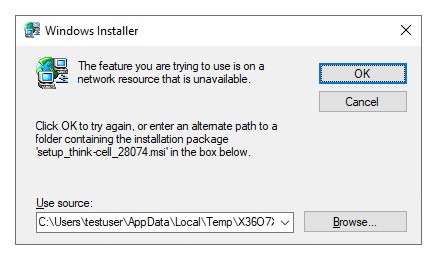 errore durante la disinstallazione della versione di thinkcell esistente