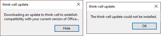 échec de la mise à jour thinkcell