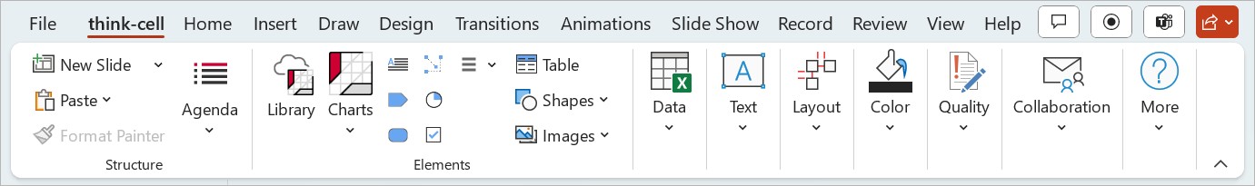 The thinkcell tab in PowerPoint