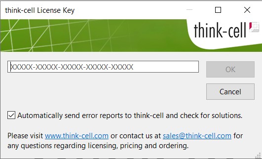 Cuadro de diálogo de clave de licencia de thinkcell