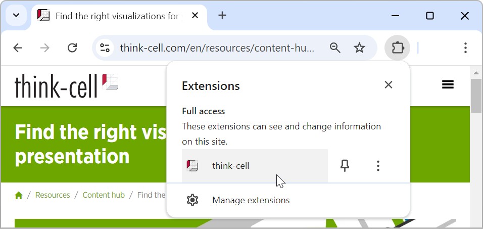 The thinkcell web browser extension that converts web images into thinkcell elements