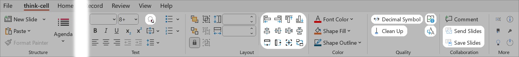 thinkcell tab with productivity tools highlighted