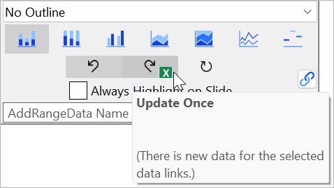 Mini toolbar of linked thinkcell chart with update pending