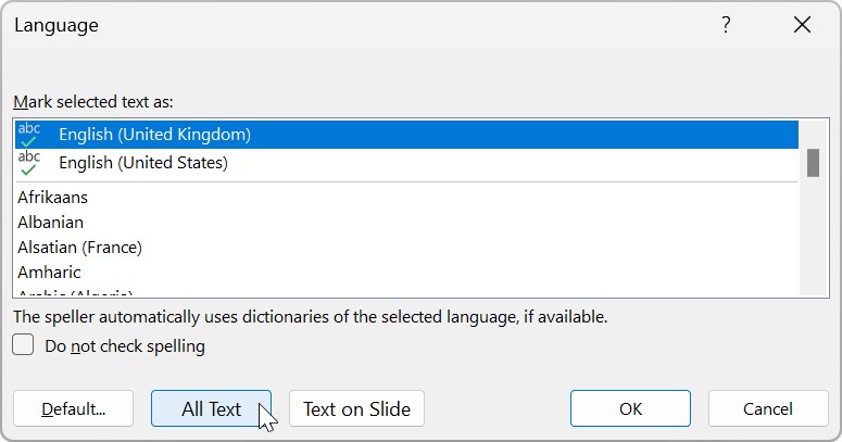 Set Proofing Language Dialog