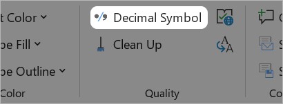 Change Decimal Symbol button on thinkcell Tab